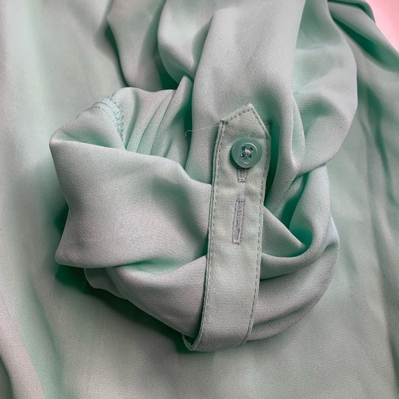 Attention Tab Sleeve Mint Green button down blouse - Picture 5 of 7